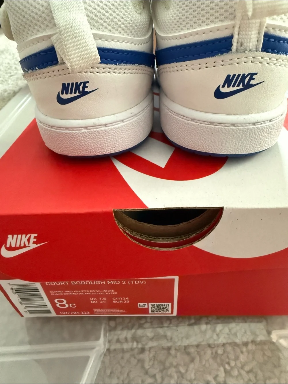 Nike Kids White and Blue High-Top Sneakers with Velcro Strap